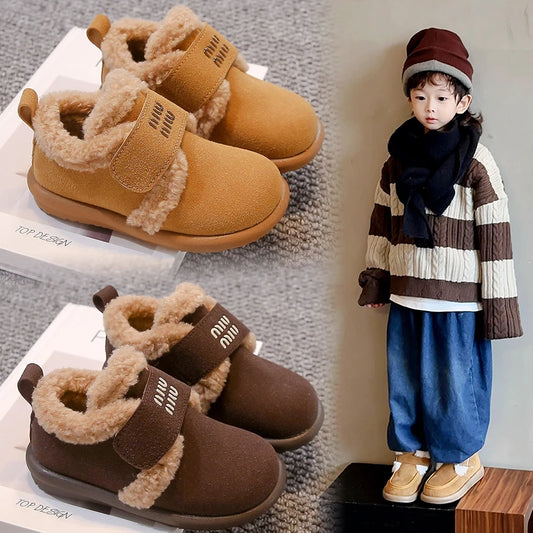 Children's Padded Bokken Shoes 3-18 Years Old Padded Thickened Boys Girls Cotton Shoes Brown Soft Non-slip Kids Snow Boots