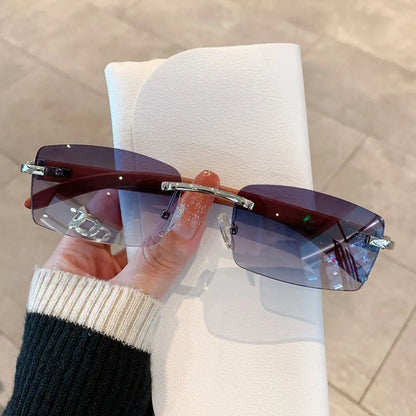 Square Rimless Sunglasses Women Men Cut Edge Golden Leopard Small Frame Sun Glasses Designer Retro Shade Eyewear UV400 oculos