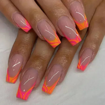24Pcs French Tip  Press on Nails Short Coffin False Nails Simple Wearable Fake Nails Frosted Full Cover Press on Nail Tips Art