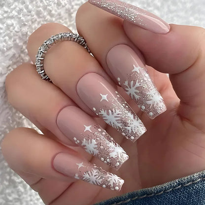 24Pcs Simple Blue French Fake Nails with Diamond Love Pattern Design False Nails Press on Mid-length Ballet Full Cover Nail Tips