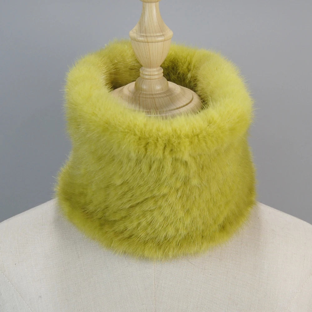 2025 New Women Winter Real Mink Fur Scarves headbands Good Elastic Knitted Natural Mink Fur Scarf Thick Warm Lady Fur Ring Shawl