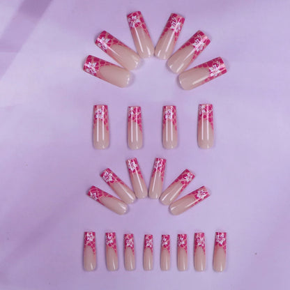 ARTAUG 24PCS Long Coffin Pink Press On Nails Flash Sakura Cherry Blossom Nails Candy Color Nails Cute Nails For Girl Mother Gift