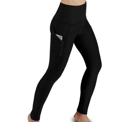 High Waist Elastic Yoga Leggings for Women, Belly Control, Ruched Booty Pants with Pocket, Seamless Compression Tights