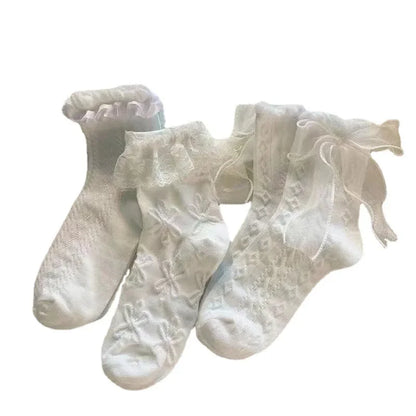 Woman Socks Solid Black White Lolita Lacework Ruffle Socks Summer Thin Japanese Style Kawaii Sweet Girls Cute Short Socks Women