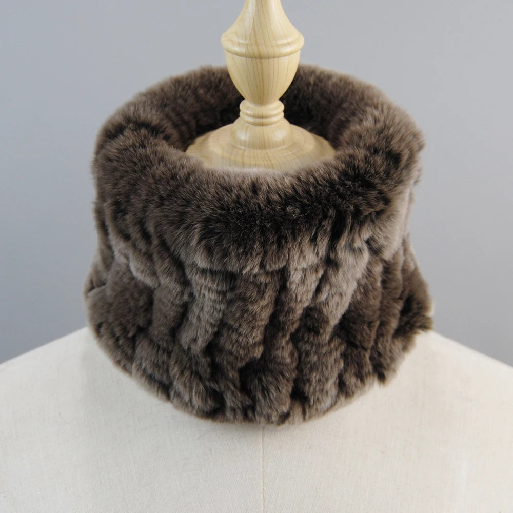 Good Elastic Rex Rabbit Fur Ring Scarves Winter Warm Women Genuine Rex Rabbit Fur Scarf Knitted Real Natural Fur Wraps Headbands