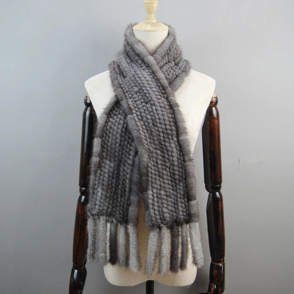 2025 Luxury Women Muffler 100% Real Mink Fur Scarf With Tassel Hand Knitted Natural Mink Scarves Neck Warmer Poncho Wholesale
