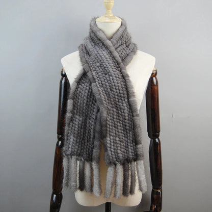 2025 Luxury Women Muffler 100% Real Mink Fur Scarf With Tassel Hand Knitted Natural Mink Scarves Neck Warmer Poncho Wholesale