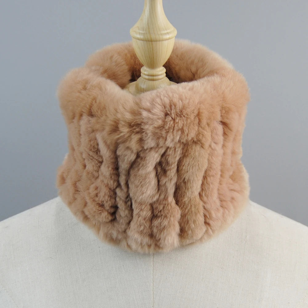Good Elastic Rex Rabbit Fur Ring Scarves Winter Warm Women Genuine Rex Rabbit Fur Scarf Knitted Real Natural Fur Wraps Headbands