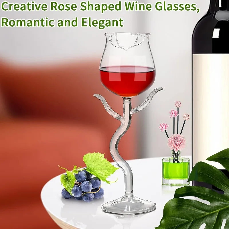 1pc 150ml Rose Shape Wine Glasses Romantic Flower Cocktail Martini Glass Clear Goblet Drinking Cups for Party Celebrations Gifts