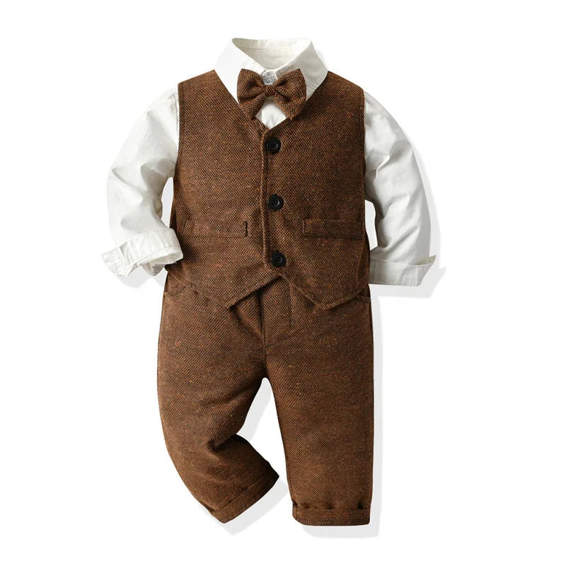 Gentleman Outfits Autumn Childrens Sets Christmas Baby Boys Business Suit Shirt+Vast+Pants Sets For Boys Formal Party 1 to 6 Age