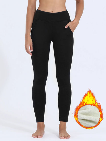 Women's Thickened Winter With Pocket High Waisted Fleece-Lined Leggings For Outdoor Casual Warmth And Cold Protection