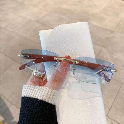 Rimless Wooden Pattern Sunglasses