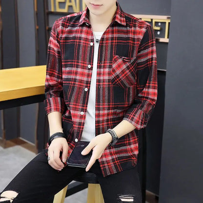 Spring Autumn New Fashion Turn-down Collar Long Sleeve Plaid Blouse Men's Clothing Casual All-match Korean Button Trend Shirts