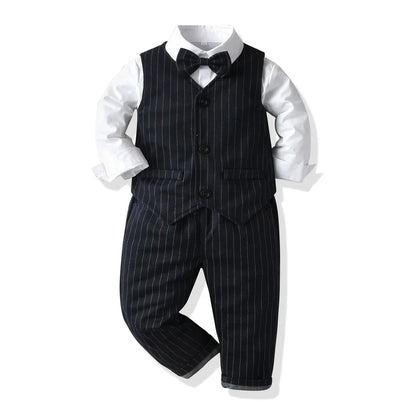 Boys Suits Clothes For Wedding Formal Party clothes Striped Baby Vest Shirt Pants Kids Boy Outerwear Clothing Set