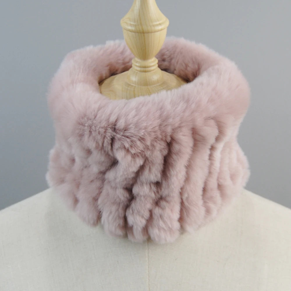 Good Elastic Rex Rabbit Fur Ring Scarves Winter Warm Women Genuine Rex Rabbit Fur Scarf Knitted Real Natural Fur Wraps Headbands