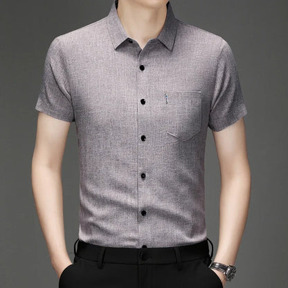 New Men's Business Casual Short Sleeved Printed Shirt with Wrinkle Resistance No Ironing Comfortable All Season Versatile Top