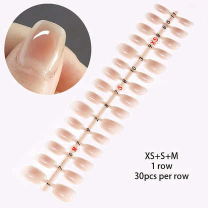 30Pcs French Gradient Short Ballet Nails Simple Nude Color False Nails Coffin Fake Nail Press On Nails Full Cover Nails