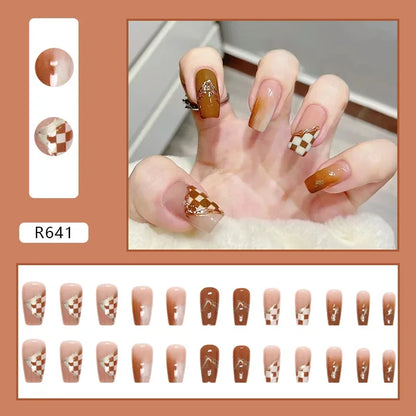 Vintage Camellia Wearable Pink Press on Fake Nails Tips with Glue False Nails Design Butterfly Lovely Girl False Nails