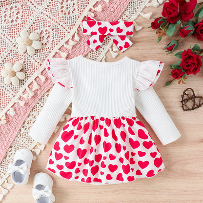 2PCS Autumn Girls Aged 0-1 Are Sweet And Cute, Double-Layer Flying Sleeves And Caring Skirts, Long-Sleeved Clothes + Hair Bands