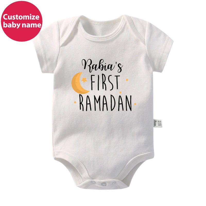 New Custom Name First Eid/Ramadan Baby Rompers Newborn Baby Ramadan Jumpsuits Eid Mubarak Baby Boys Girls Clothing Outfits Gifts