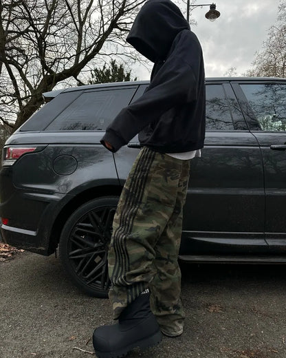 2025 Men Y2k pants Harajuku retro streetwear casual loose striped jeans New Gothic fashion camouflage design wide-leg pants