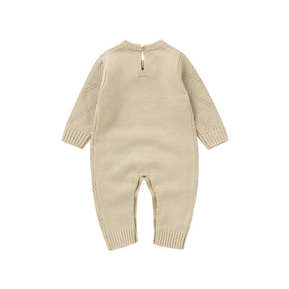 Solid Color Diamond Knitted Acrylic Long Sleeve 1-18 Months Newborn Baby Boys & Girls Spring & Autumn Rompers Jumpsuit Bodysuit