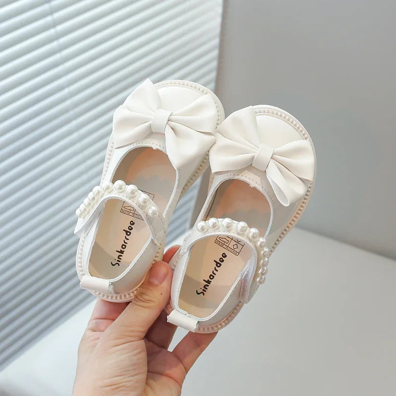 Baby Girls Casual Shoes Kids PU Leather Shoes with Bow-knot Sweet Cute Fashion Princess Children Wedding Dress Party Flats Soft