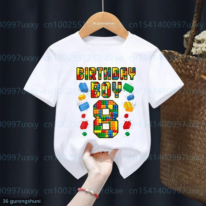 Summer Kawaii Kids 2-9th Birthday Master Builder Block Building Boys Cotton Tshirt Cute Children Tshirt Boys Tshirt Top