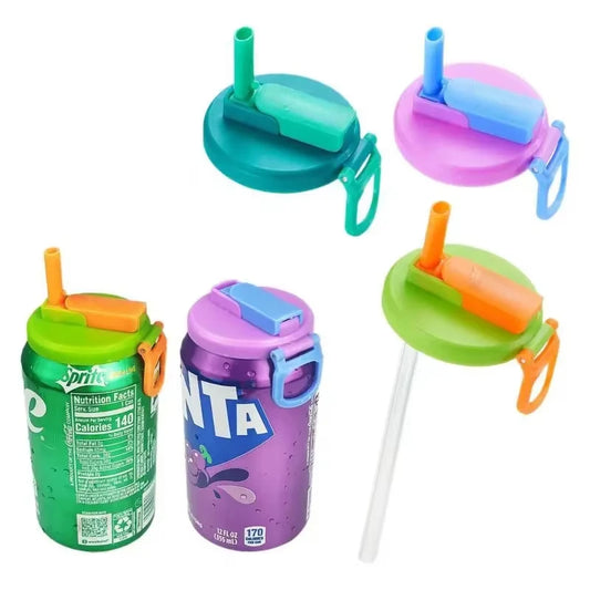 Soda Lid Covers With Straws 1/4pcs Beverage Can Protector Silicone Can Covers Beer Bottle Cap Tin Can Cup Soda Leak-Proof Caps