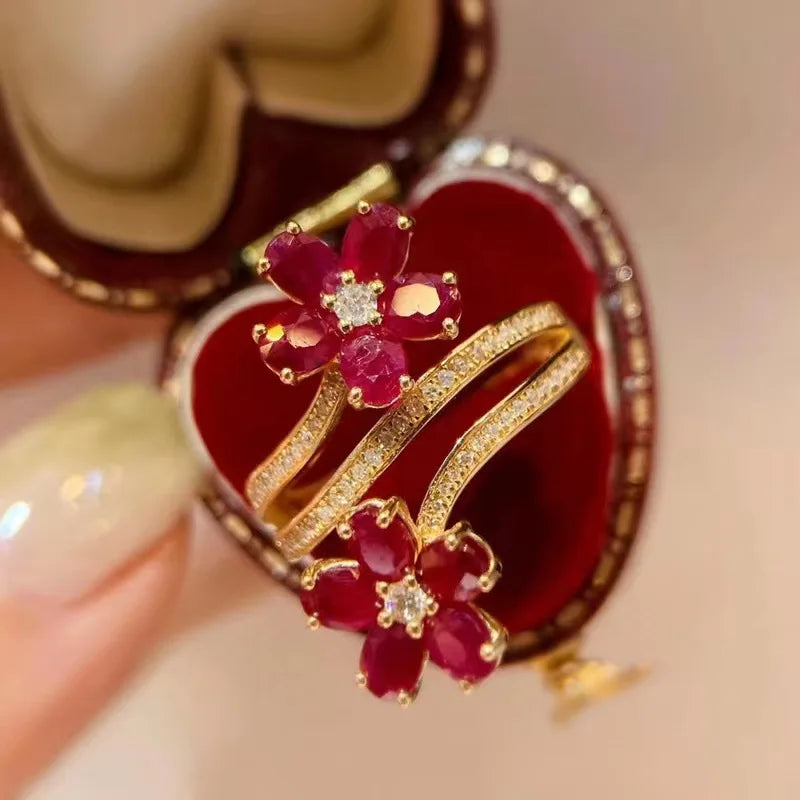 Fashion Vintage Delicate Floral Ruby Rings for Female