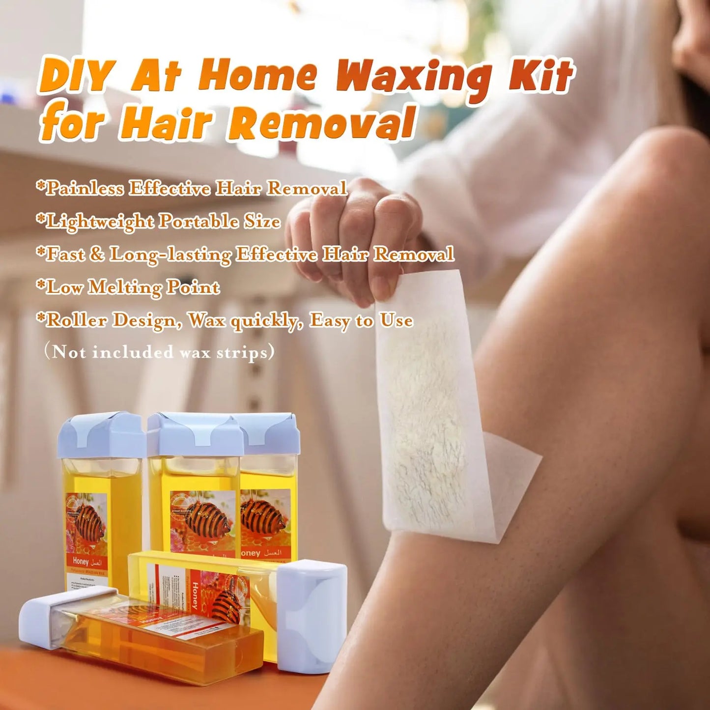 Roll on Wax Kit Waxing at Home with 2 Wax Cartridges & 100 Pcs Wax