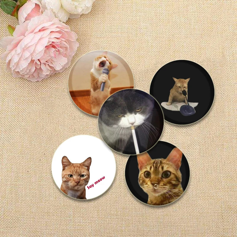 32/44/58mm Funny Cute Cat Badge Round Creative Brooches Fashion DIY Backpack Jewelry Accessory Gifts HD Print Handmade Pins