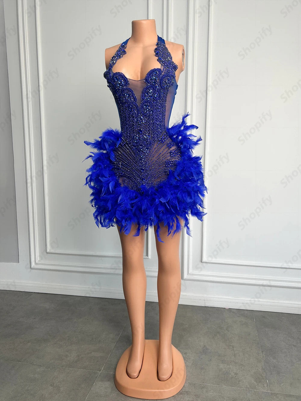 Luxury Rhinestone Black Girls Short Prom Dresses 2025 See Through Red Diamond Feathers Dress