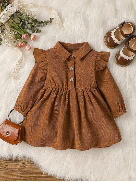 Baby girls Long Sleeve all seasons Solid Turn-down Collar fashion New England Style Dress