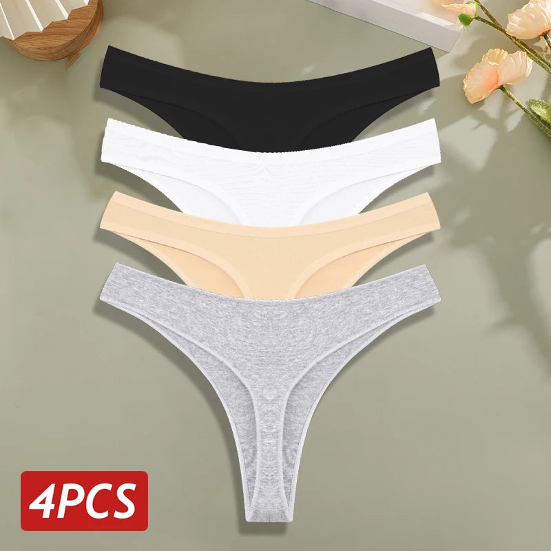 4PCS/Set Cotton Panties for Women Sexy Low Rise G-String Thongs Ultra-thi Seamless Panties