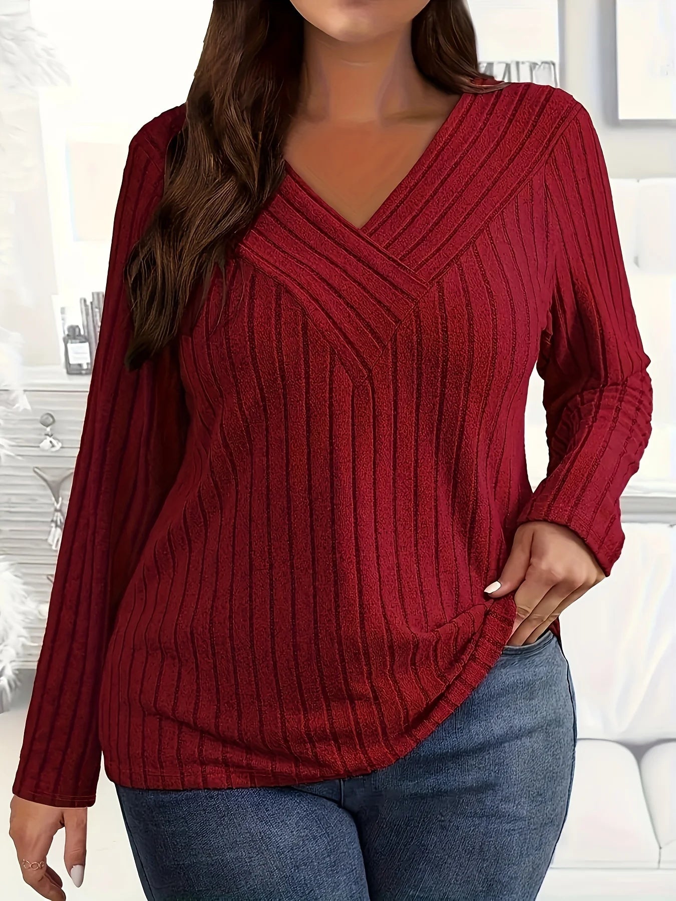 Plus Size Elegant Casual Woman T-Shirt Fashion Loose T-Shirt Woman Temperament Long sleeve T-Shirt Holiday Weekend