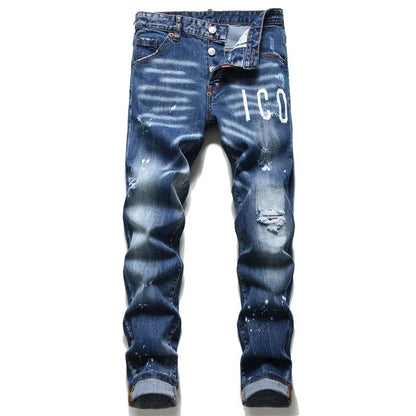 Mens Ripped Jeans Quality Male Classic Luxury Brand Blue Denim Pants Men Street Fashion Slim Fit Stretch Skinny Jeans Size 44-54