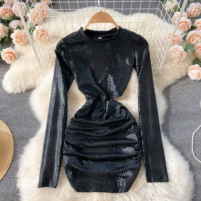 Women Sexy Bodycon Mini Party Dress Vestidos Femininos Casual Streetwear Chic Snake Print Long Sleeve Slim Spring Autumn Dresses