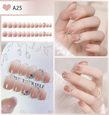 24pcs Full Rhinestones Bridal Press-on Nail Long Lasting Full Coverage Pearl Shiny Artificial Fake Nail For Manicure Decoration