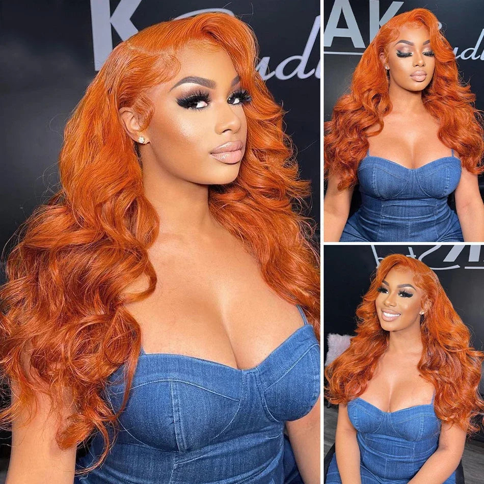 30 Inch Ginger Orange Body Wave Lace Frontal Wig HD 13x4 Lace Front Wig Bleached Lace Wigs Brazilians Human Hair For Black Women