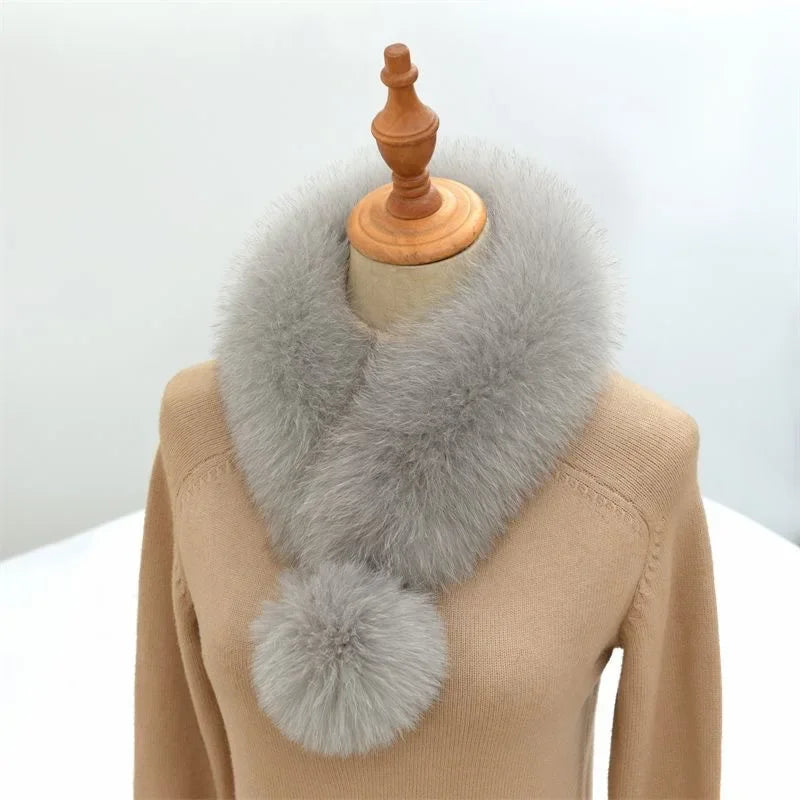 Winter New Imitating Fox Fur Scarf with Pom Pom Fashion Warm Genuine Fur Scarves Thick Warm