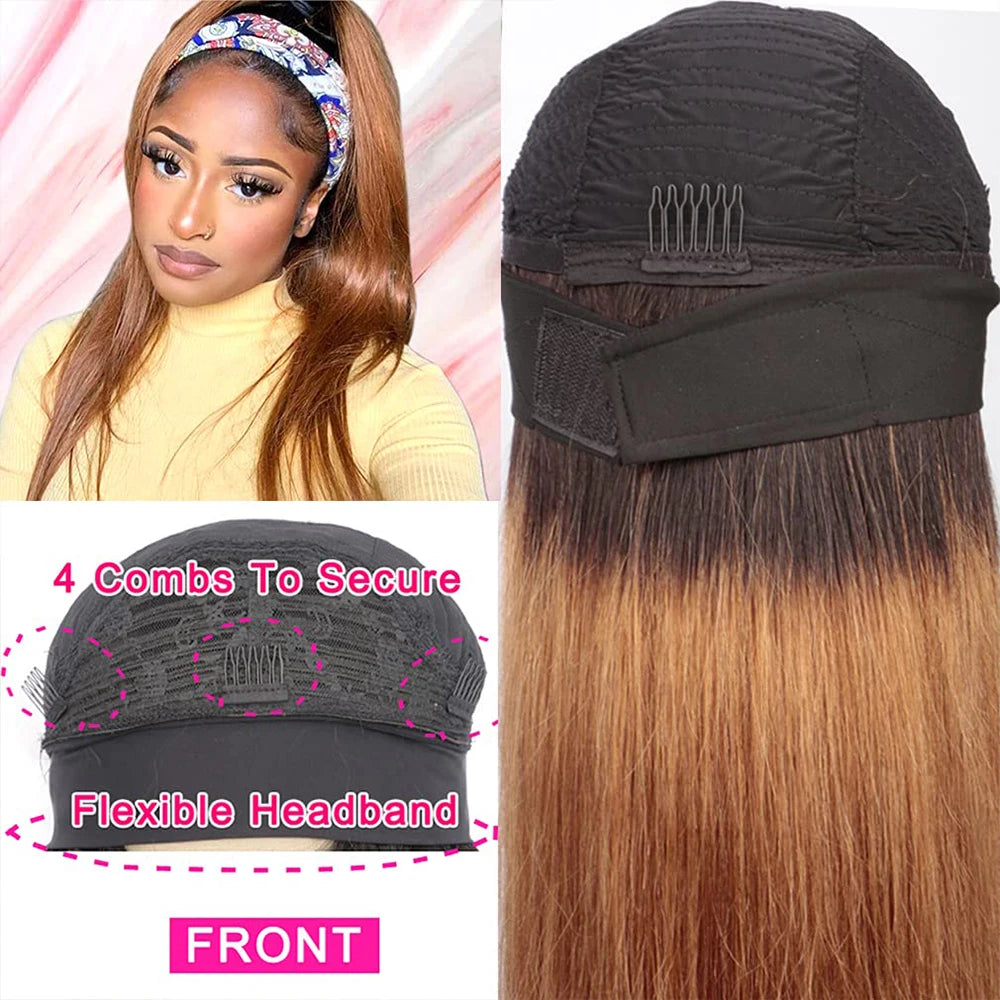 1B30 Ombre Headband Bone Straight Human Hair Wig None Lace Full Machine Made Wigs For Women 150% Density Long Layered Remy Hair