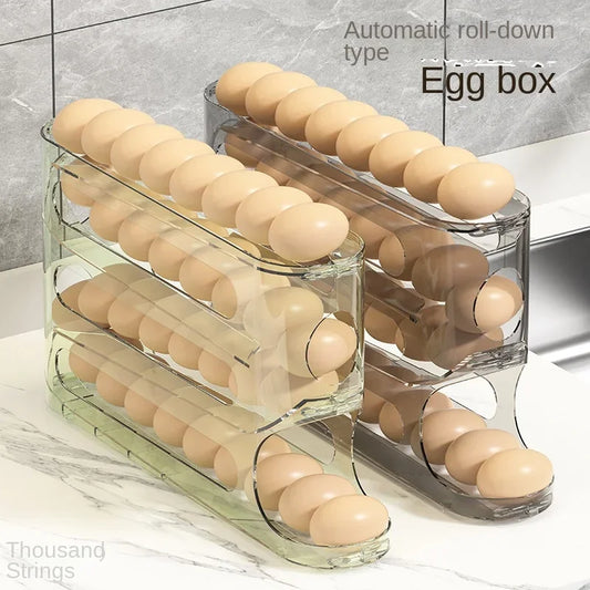 Transparent slide egg storage box 4-layer ladder egg box storage refrigerator side door large capacity automatic egg roller