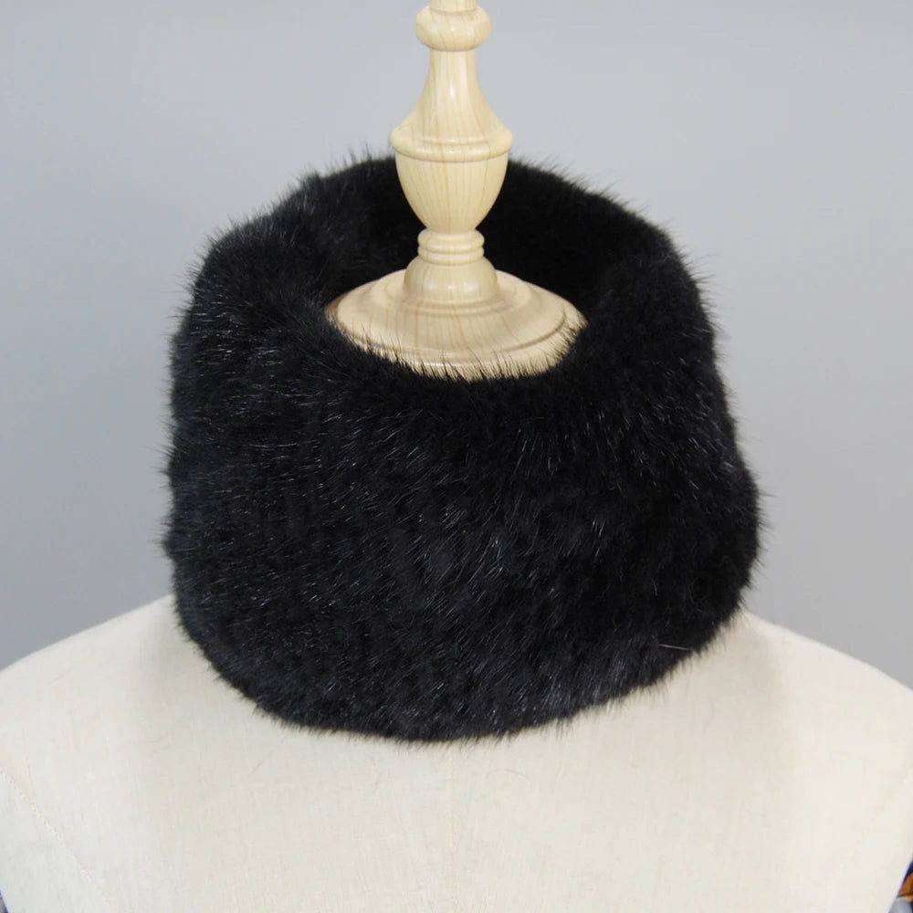 2025 New Women Winter Real Mink Fur Scarves headbands Good Elastic Knitted Natural Mink Fur Scarf Thick Warm Lady Fur Ring Shawl