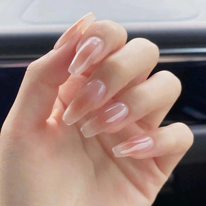 Ins Sweet Gradient Pink False Nail Patch Almond Glossy Korean Style Fake Nail Wearable 24pcs Artificiall Nails Free Shipping