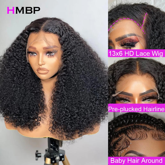 Glueless Wig Human Hair Ready To Wear Kinky Curly 13x6 HD Lace Frontal Wig Pre Plucked With Baby Hair Brazilian Glueless Wigs