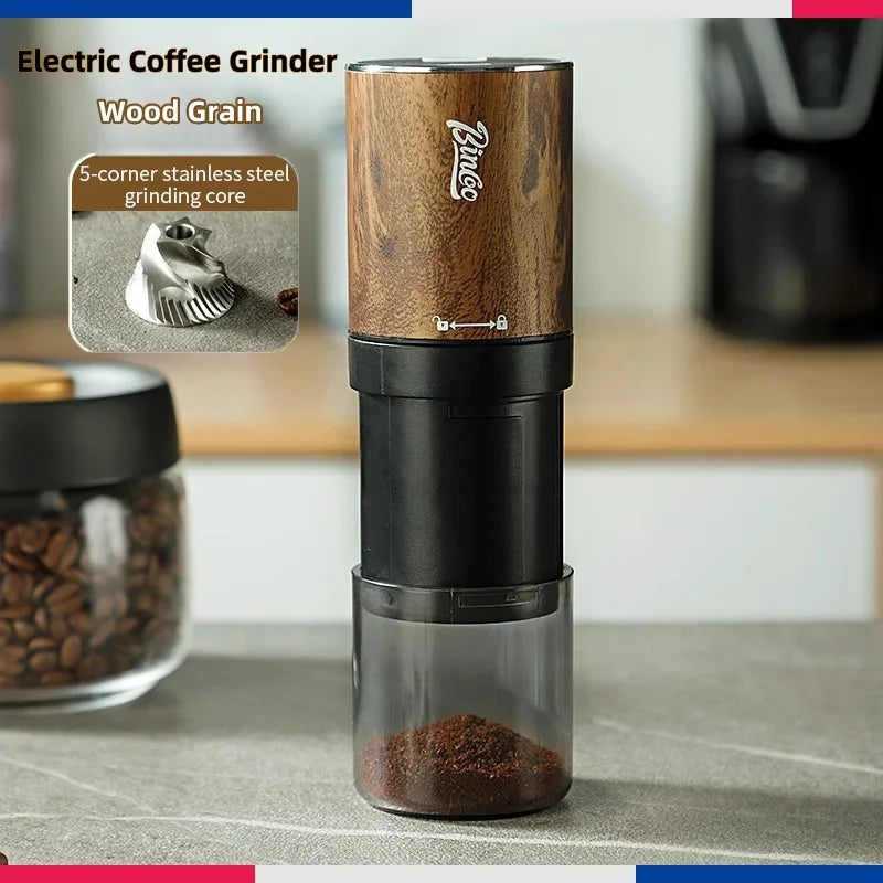 New Upgrade Portable Electric Coffee Grinder 420 Stainless Steel Grinding Core Wood Grain Coffee Bean Grinder Machine USB Charge