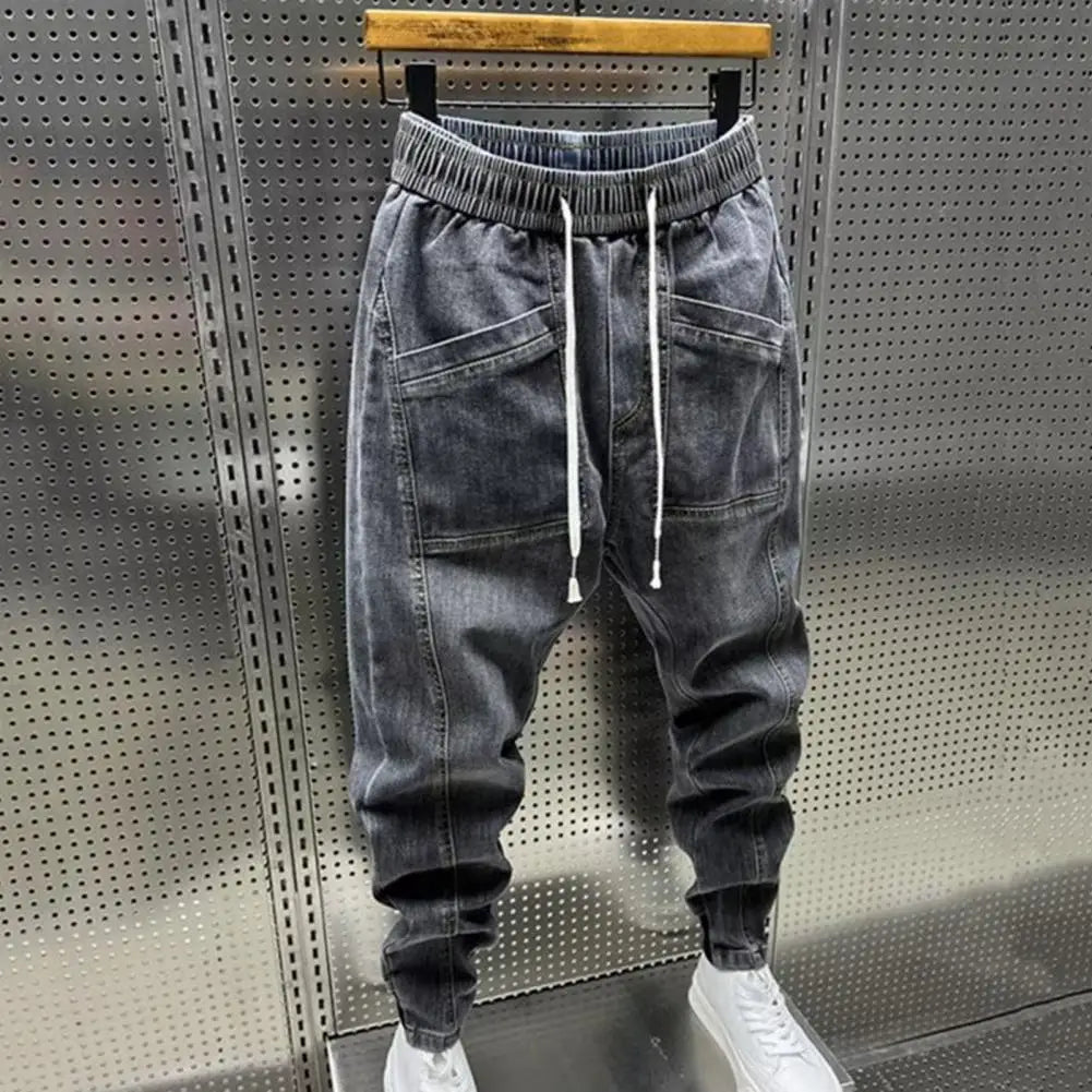 Elastic Waist Jeans Men's Elastic Drawstring Waist Denim Cargo Pants with Pockets Casual Spring Autumn for Men for Everyday