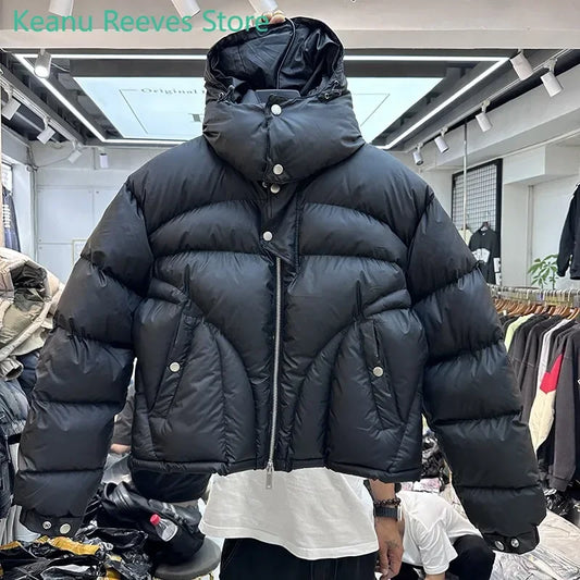 Men's Parka Jackets Hooded Male Padded Coats High Street Solid Color Niche Design Winter Zipper Windproof Warm High-quality Coat