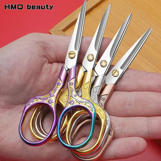 New Stainless Steel Scissors 5-color Vintage Eyebrow Scissors Sewing Fabric Cutter Embroidery Scissors Tools Makeup Supplies